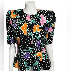 ⭐️Vintage Rickie Freeman for Terijon Linen Floral Peplum Blazer Sz-10